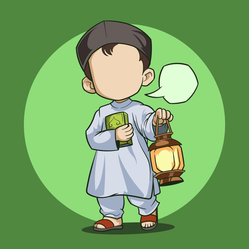 Cartoon boy with money and lantern illustration vector