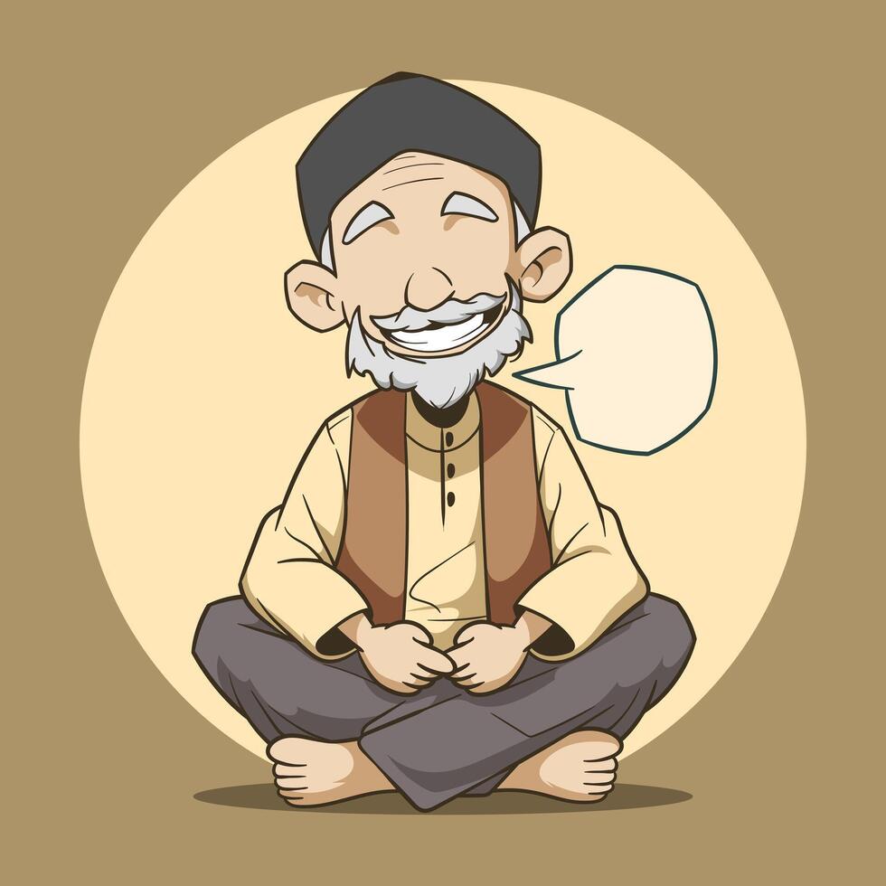 Cartoon illustration of muslim man sitting and talking vector