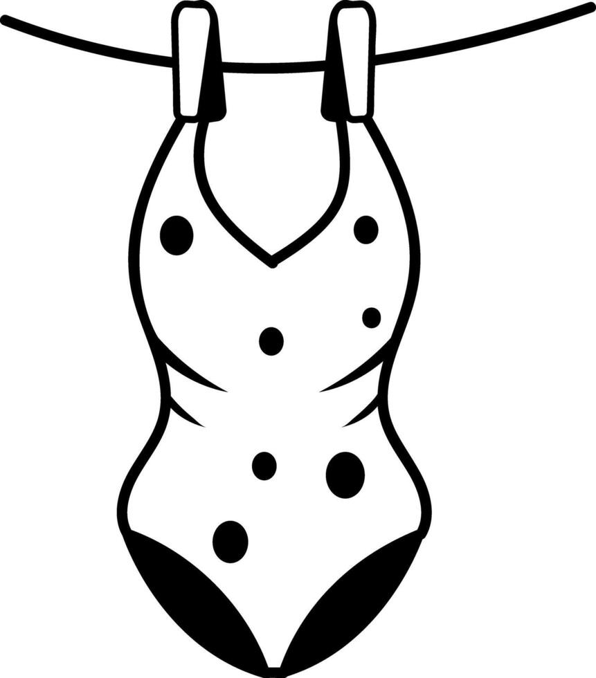 Swimsuit hanging on clothesline, doodle style icon vector