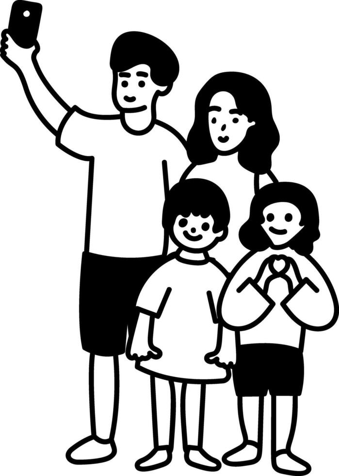 Family selfie icon in hand drawn style vector