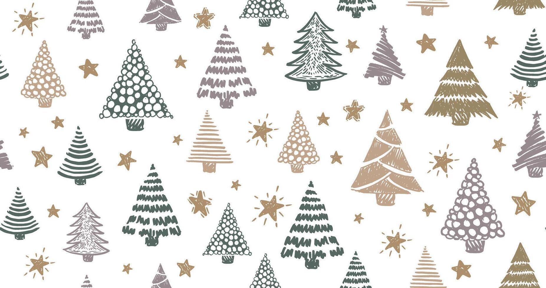 Christmas tree set, hand drawn illustrations vector