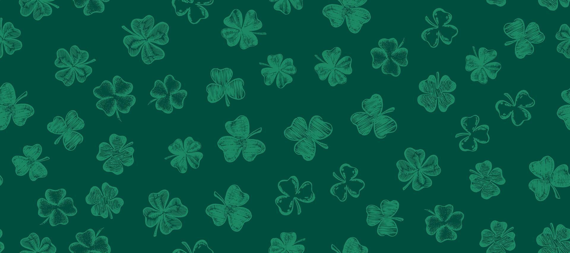 Clover pattern. Patrick's day. Hand drawn illustration. vector