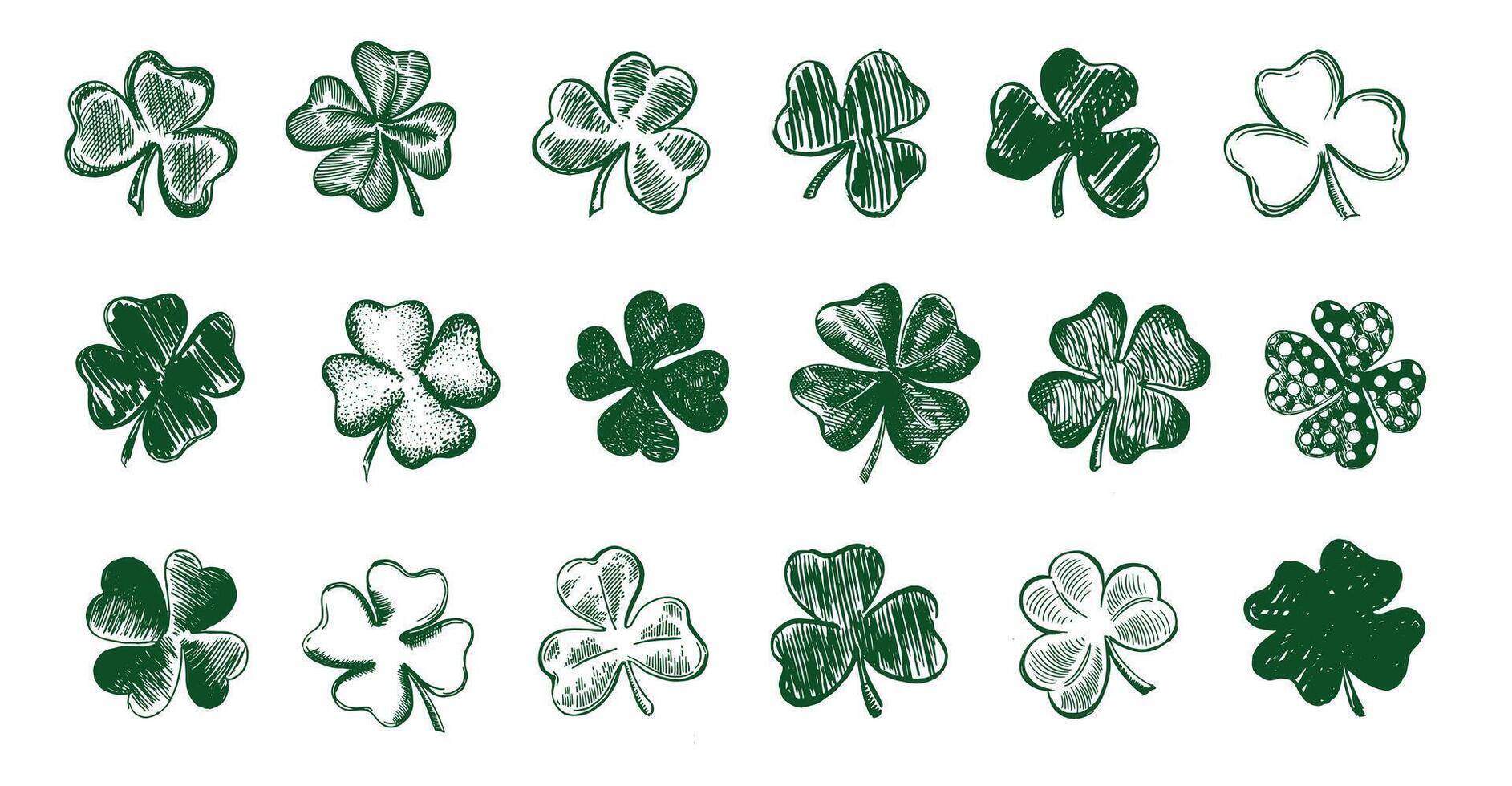 Clover set on white, Patrick's day, Hand drawn illustration. vector