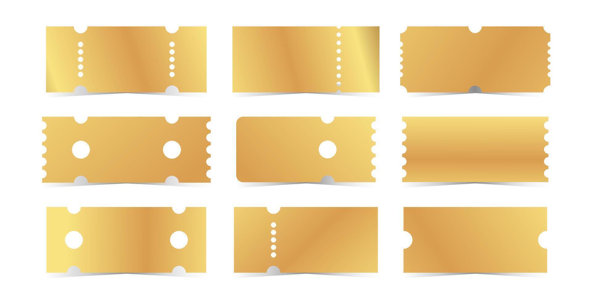 Golden tickets template. Empty gold coupon blank. illustration set on white background vector