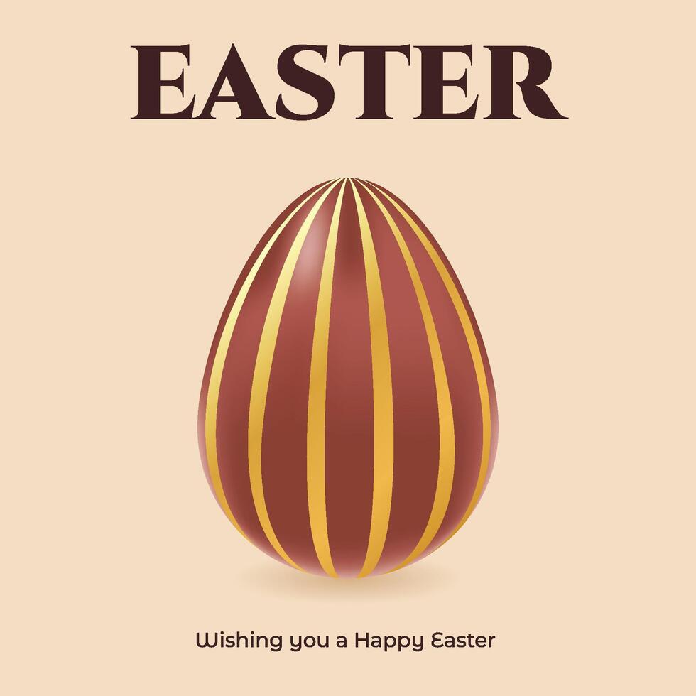 Easter card with realistic chocolate egg with gold stripe. Holiday greeting poster. Spring illustration. Design for banner, flyer, social media, brochure, presentation, invitation vector