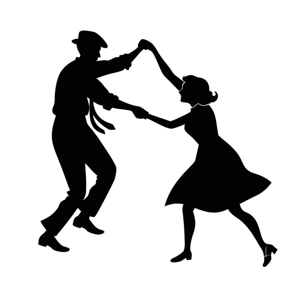 drawing ballerina and balerun in dance. Black silhouette of dancers. Illustration isolated on white background. vector