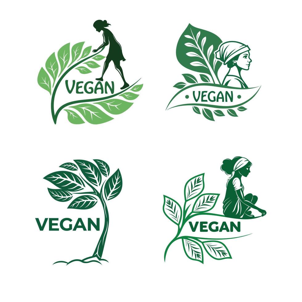 Vegan food icon set badge sign. Bio, Ecology, Organic logos and badges, label, tag. Green leaf on white background. vector