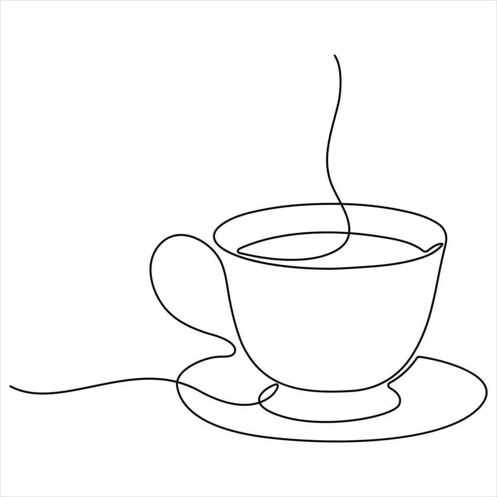 Continuous single line drawing a cup of coffee or tea Coffee single line art drawing sketch vector