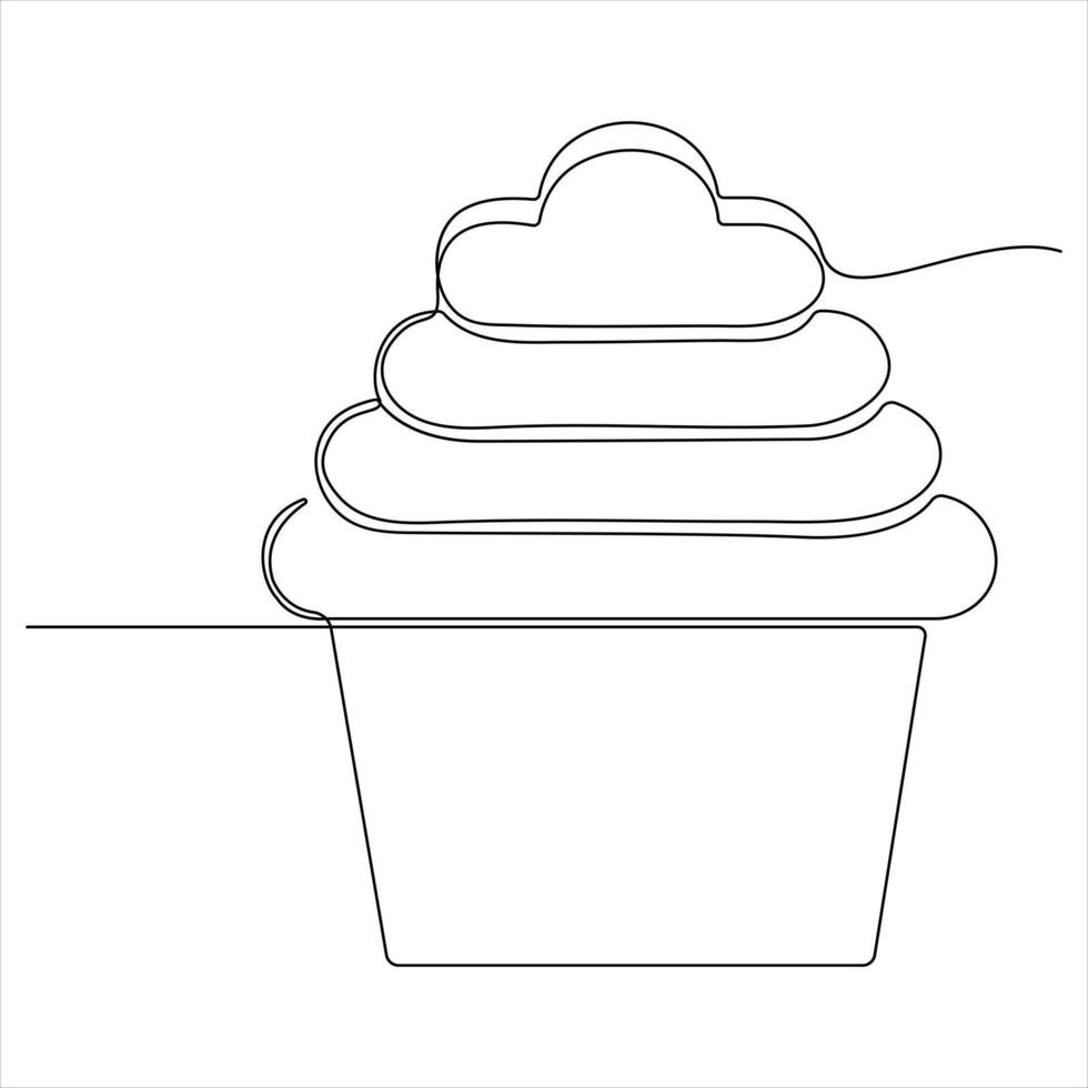 Single continuous line drawing birthday cake with candles party anniversary and celebration vector