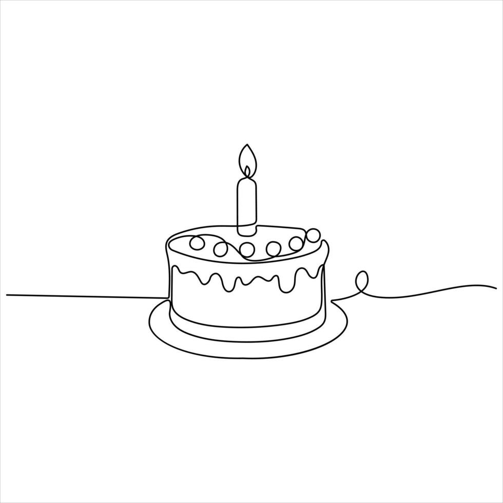 Single Line Birthday Cake Drawing continuous line art vector