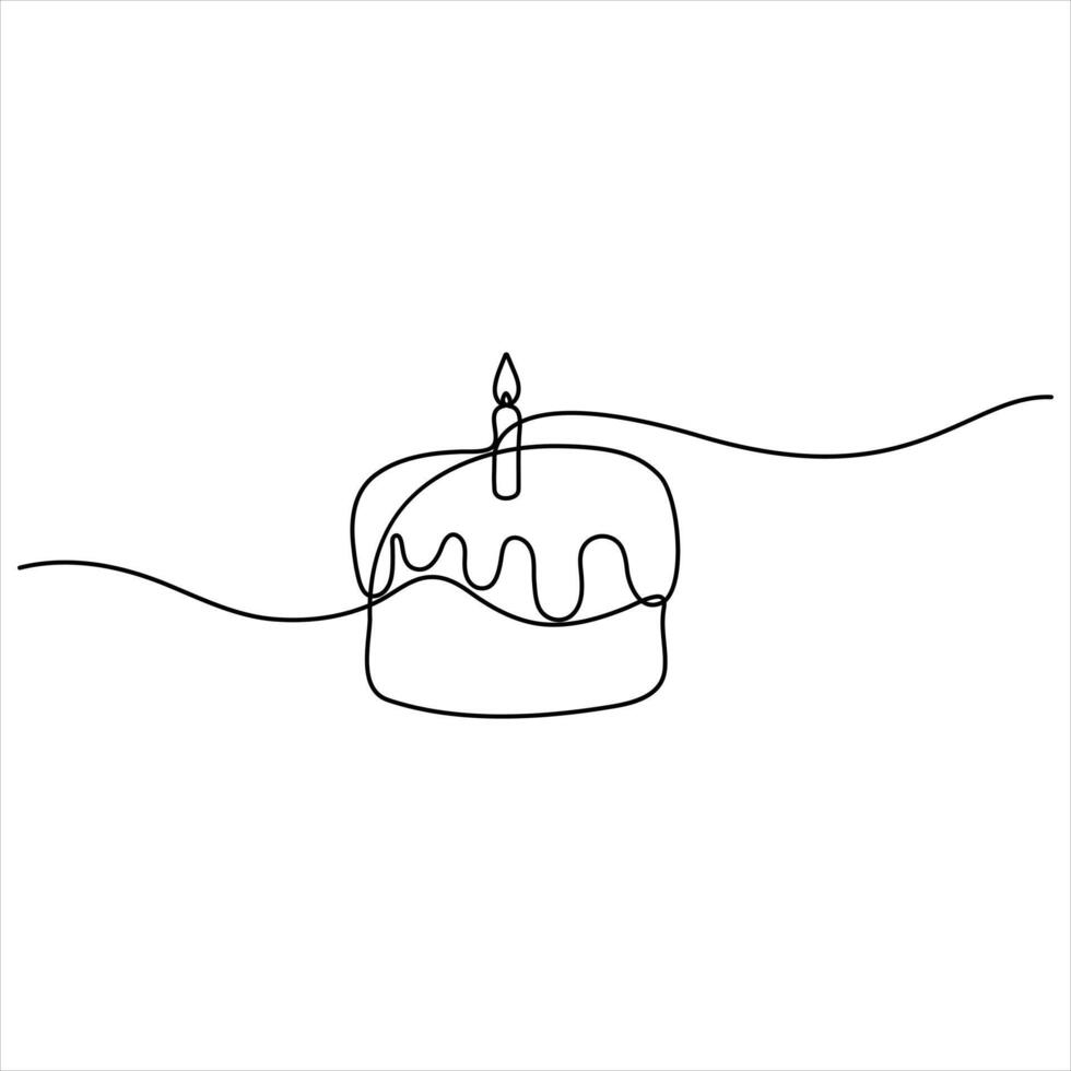 Single continuous line art drawing of birthday cake with candles party anniversary and celebration concept outline design illustration vector