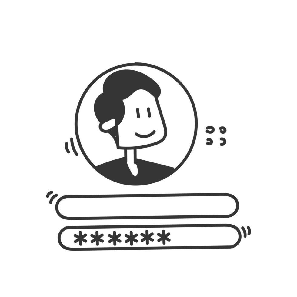 account usename password template in doodle cartoon style vector