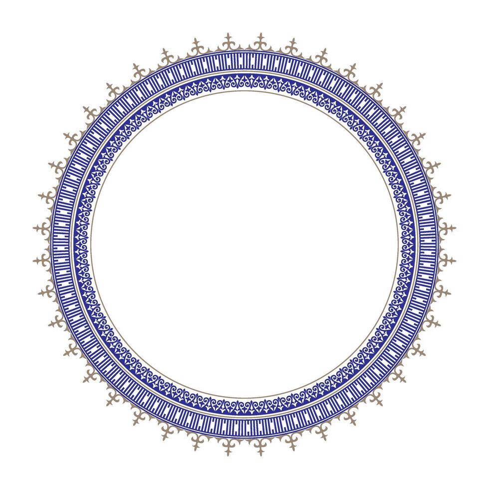 Round golden blue frame with a pattern in oriental style. Eastern Ethnic Elegant Circle round decorative pattern. For ceramic, plate, medallion, porcelain, embroidery, sandblasting, laser cutting vector