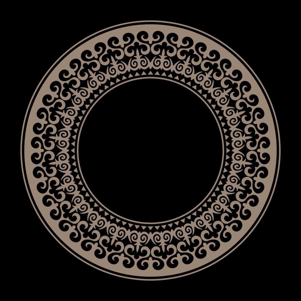 Gold round Kazakh national ornament, persian motiff. Abstract Asian gold element of the national pattern of the Turkic nomads, Kazakh, Kyrgyz, Mongol, Uzbek, Tajik. Oriental round pattern vector