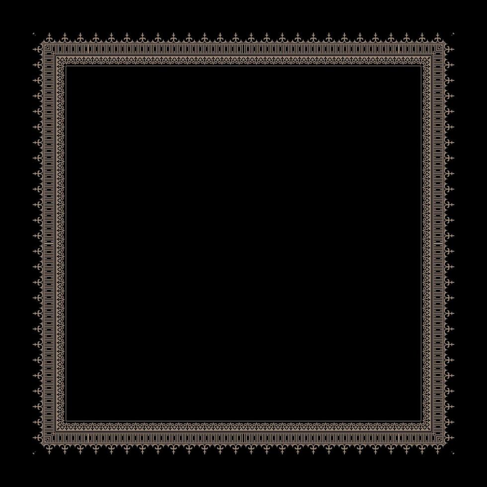 Decorative gold square frame Elegant element for design in Eastern style, place for text. Lace frame for square surfaces, invitations, textiles, embroider, invitations, greeting cards, sandblasting vector