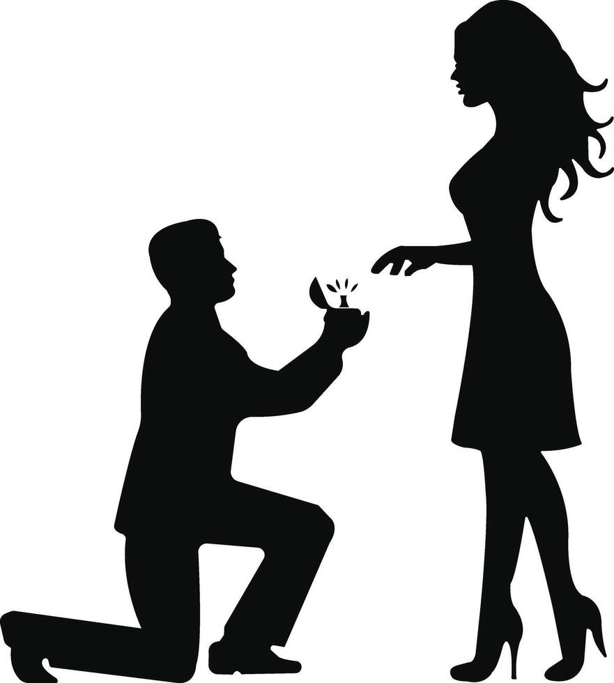 boy proposing girl silhouette vector