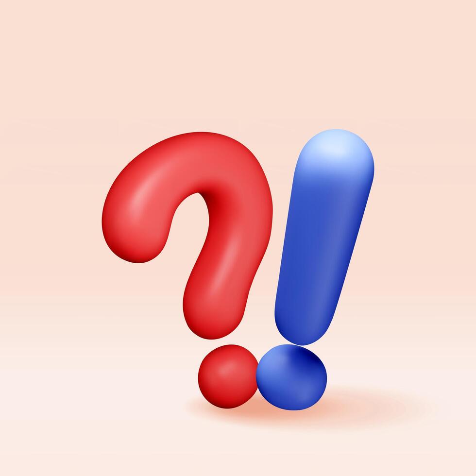 3d question and exclamation marks isolated. Render questions exclamations symbol. Thin realistic icon. Concept of FAQ, support and help. Problem, survey, information. vector