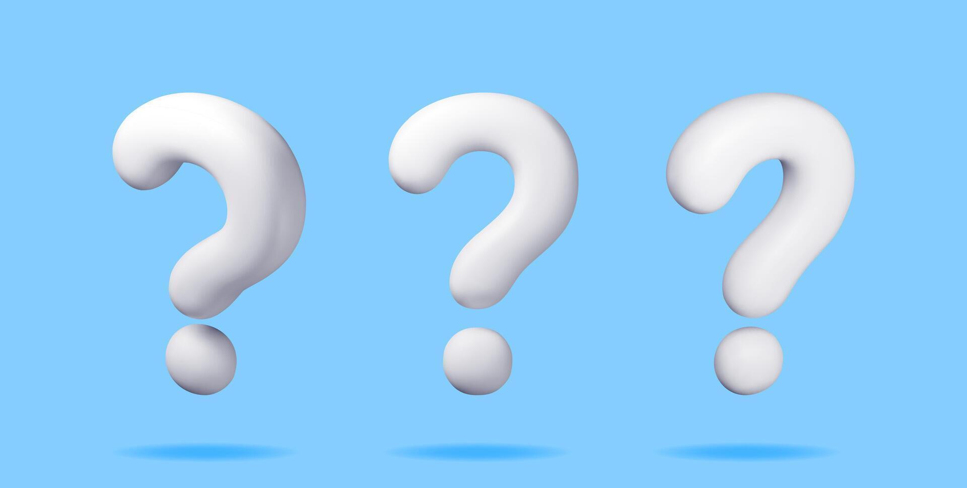 3D question mark isolated on blue. Render question symbol. Thin realistic icon. Concept of FAQ, support and help. Problem, survey vector
