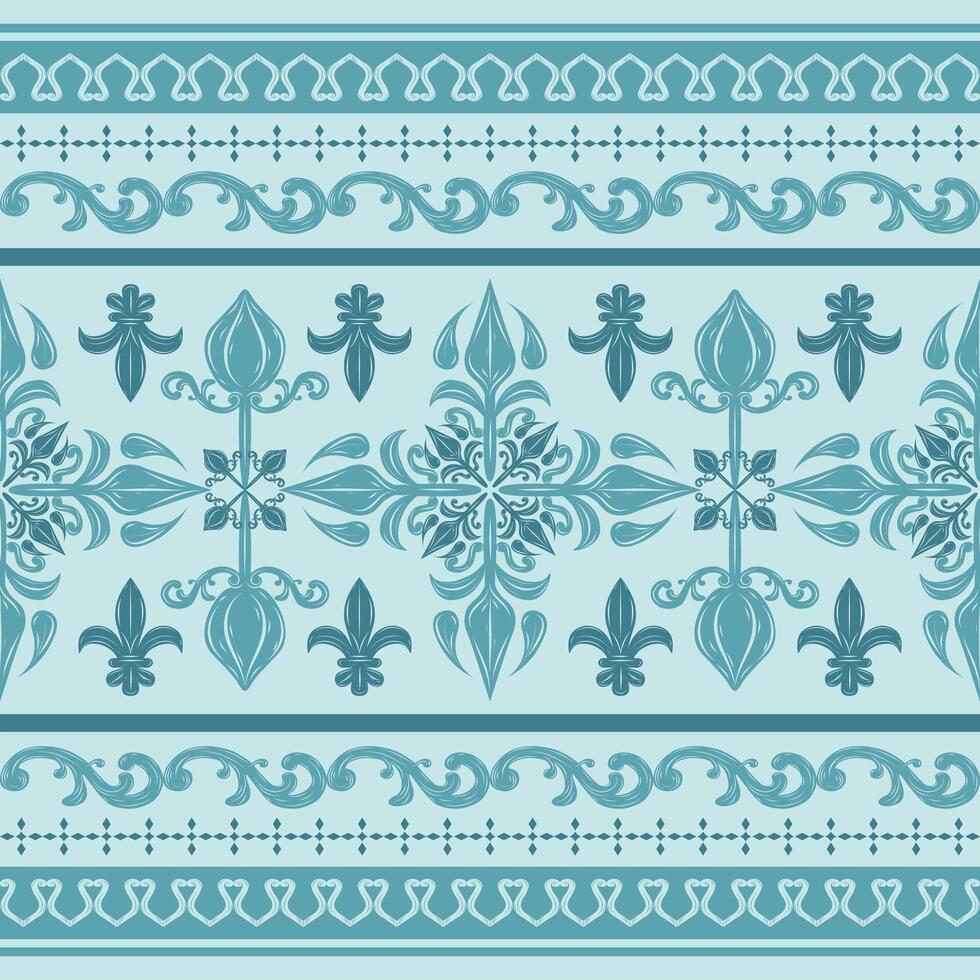 Graceful Elegance Scroll Ornament inspired from Qing dynasty porcelain. Royal Florals Pattern Seamless Embroidery Hand Draw Tracery. Arts Border Baroque Asian Geometry Combine for Luxury Design vector