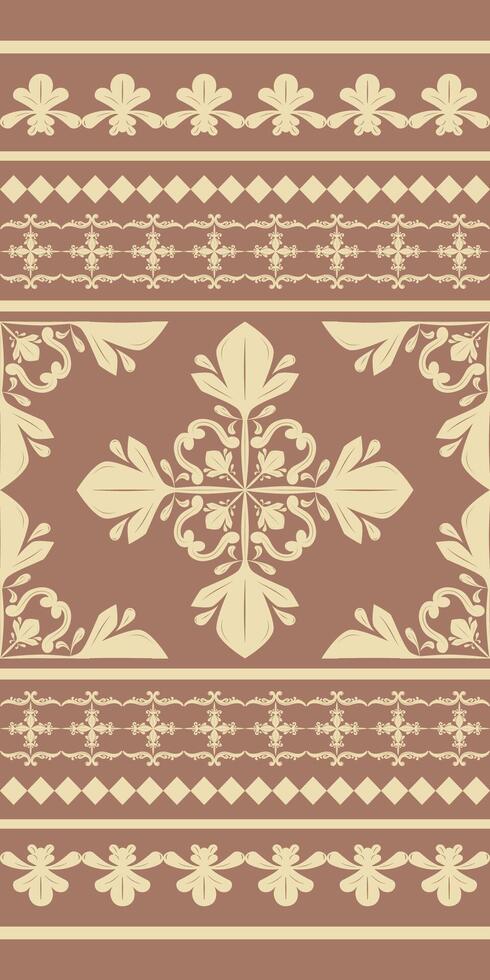 Detailed Scroll Ornate Light Beige Royal Embroidery on Mocha Mousse Background Pattern Luxury Warm Gentle Mood Wallpaper for All Elegant Decorate Rich Border Seamless Men's Wear Manly Attire Silk Lace vector