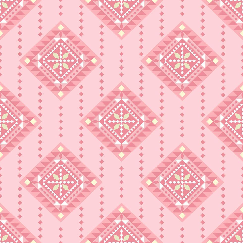Luxury Tribal Motif Exquisitely Geometric Line on Pink Tone Seamless Pattern. Traditional Chevron Neatly Arranged Ethnic Decoration. Deep and Light Pink Shades Ancient Design Silk Embroidery. vector