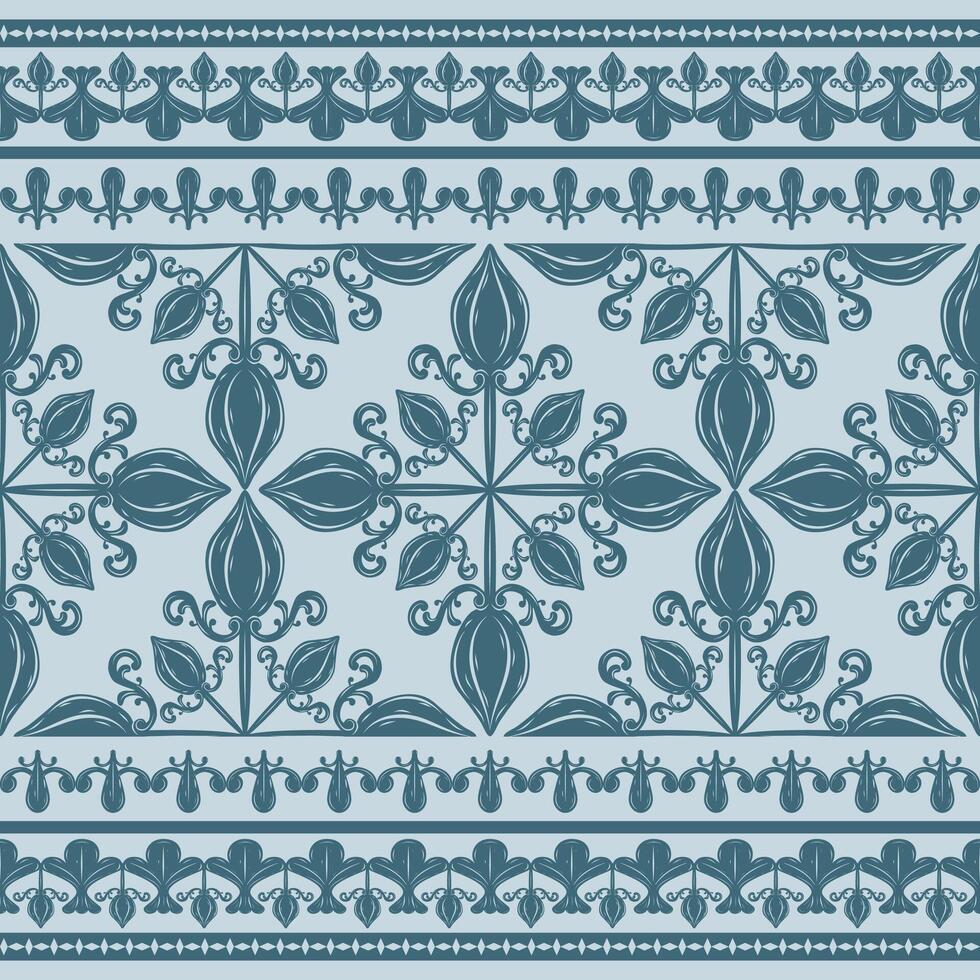 Mystery Florals Pattern Qing Royal Color Blueish-Green Embroidery Exquisitely Seamless Lace. Timeless Graceful Elegance Opulence Border for High Class Design, Men's Attire, Scroll Ornament, Interior vector