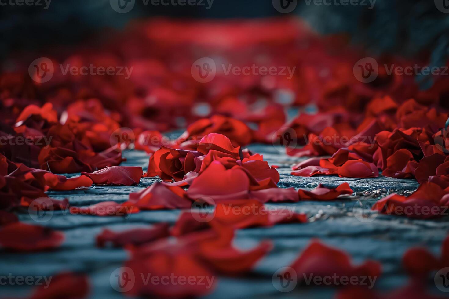 Red rose petals on the ground photo