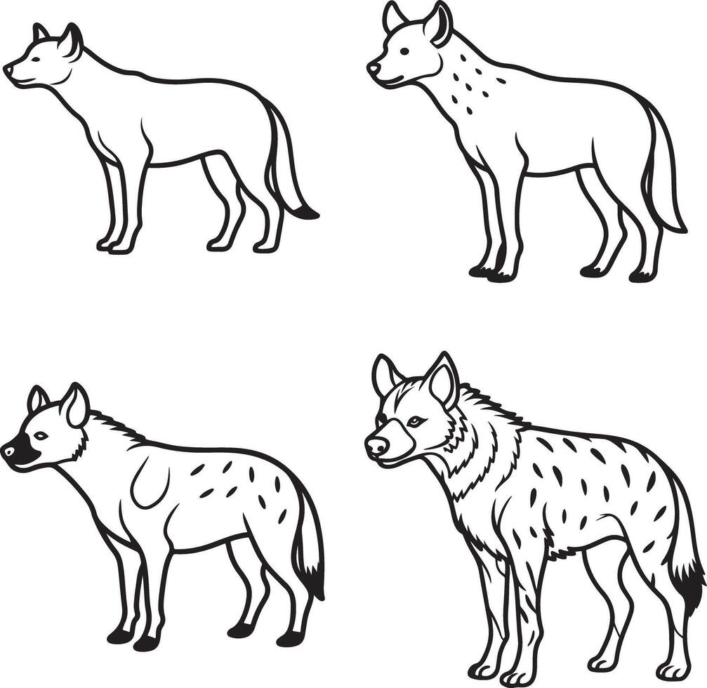 coloring page hyena icon set vector