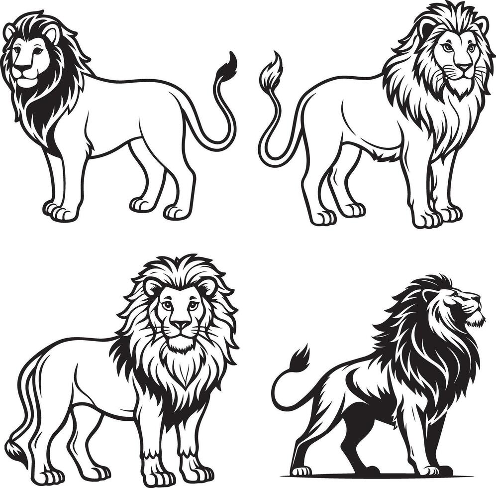 Line art lion icon design vector