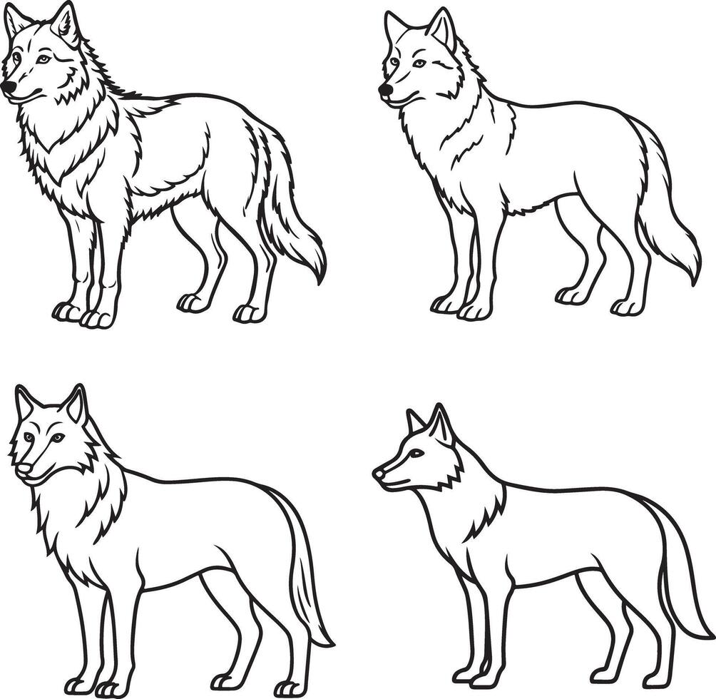 line art wolf icon design vector