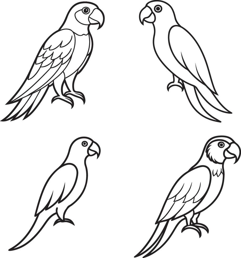 coloring page macaw icon set vector