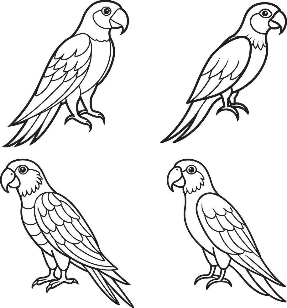 line art icon set macaw bird image vector