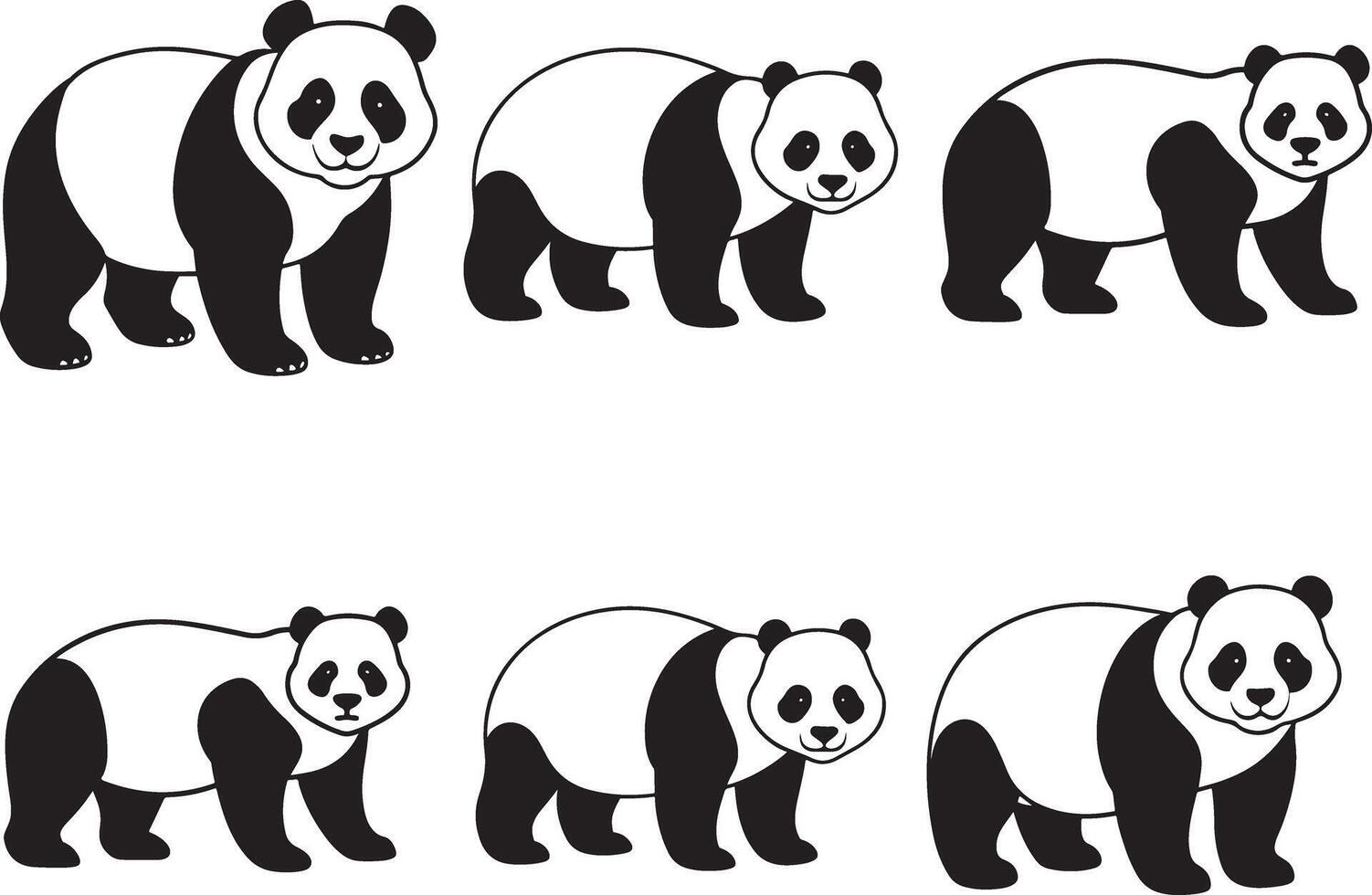 Panda set icon silhouette image vector