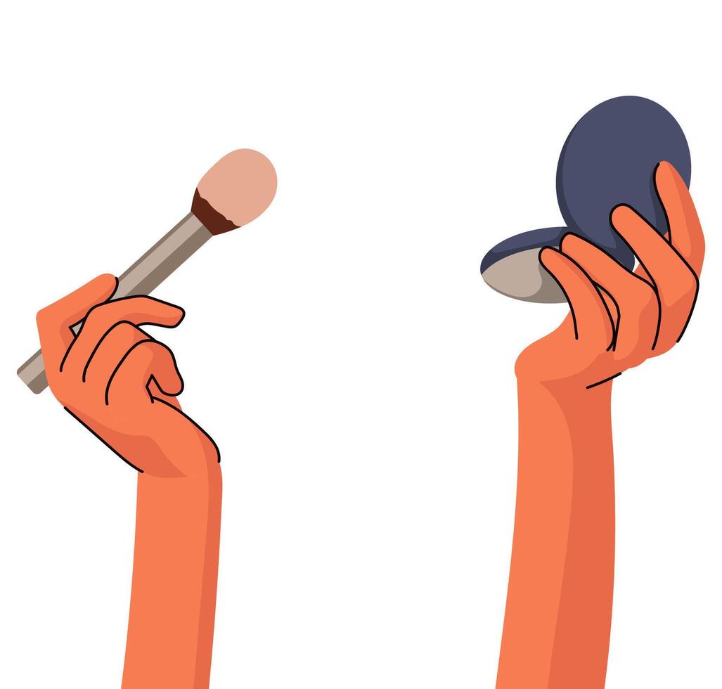 Hands Holding Brush and Mirror vector