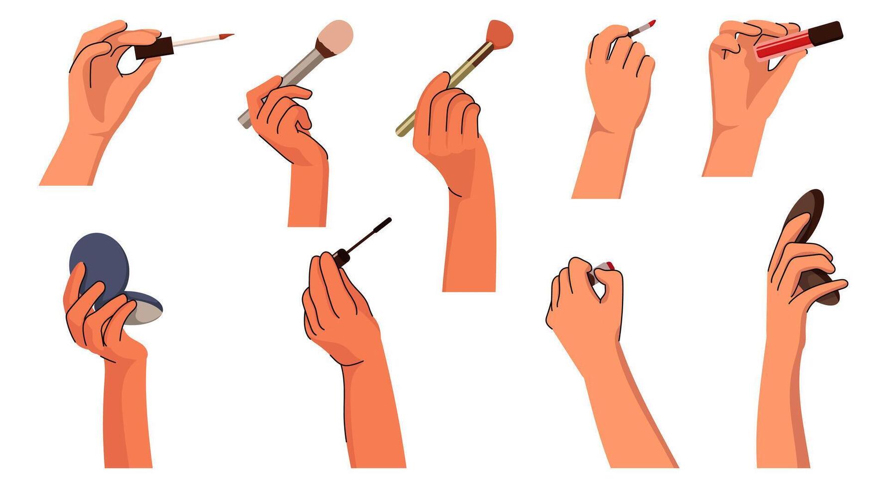 Set Of Women Hands Holding Make Up vector