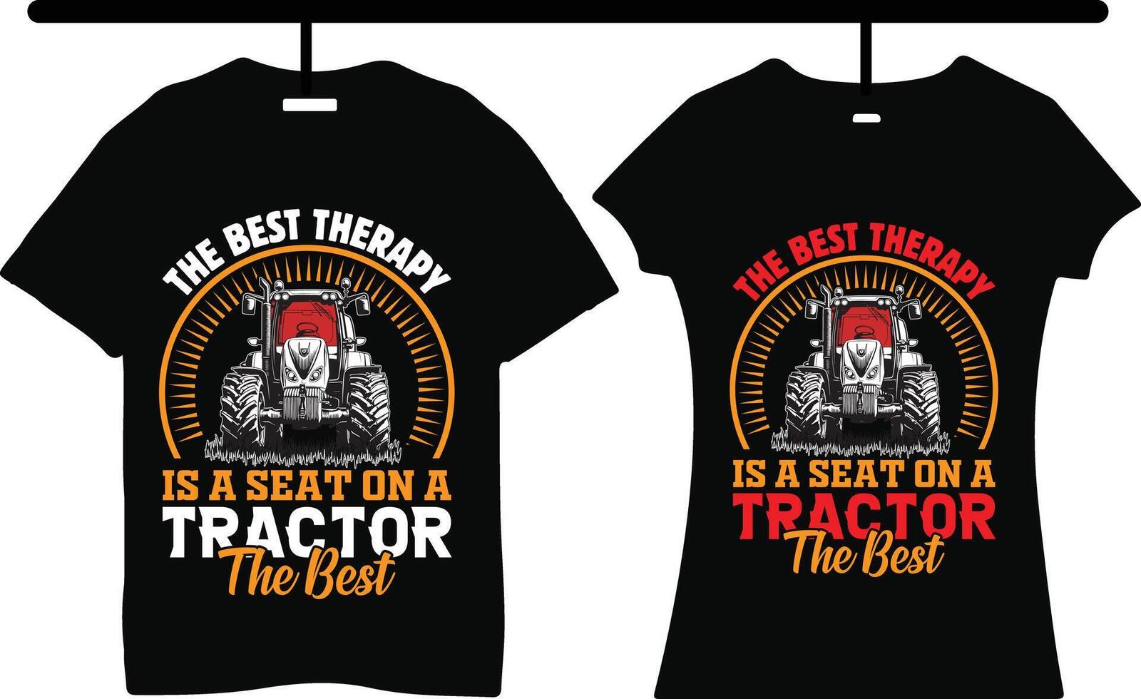 The Best Therapy Is a Seat on a tractor man ang girl typography black t-shirt design vector