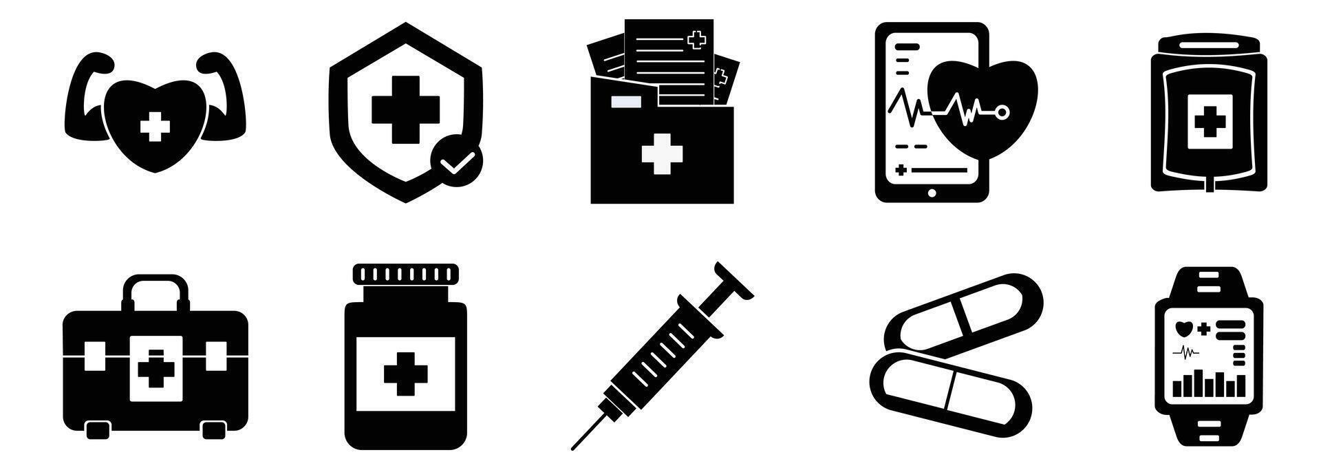 Medical Icons Set and Healthcare Elements With Black Solid Style vector