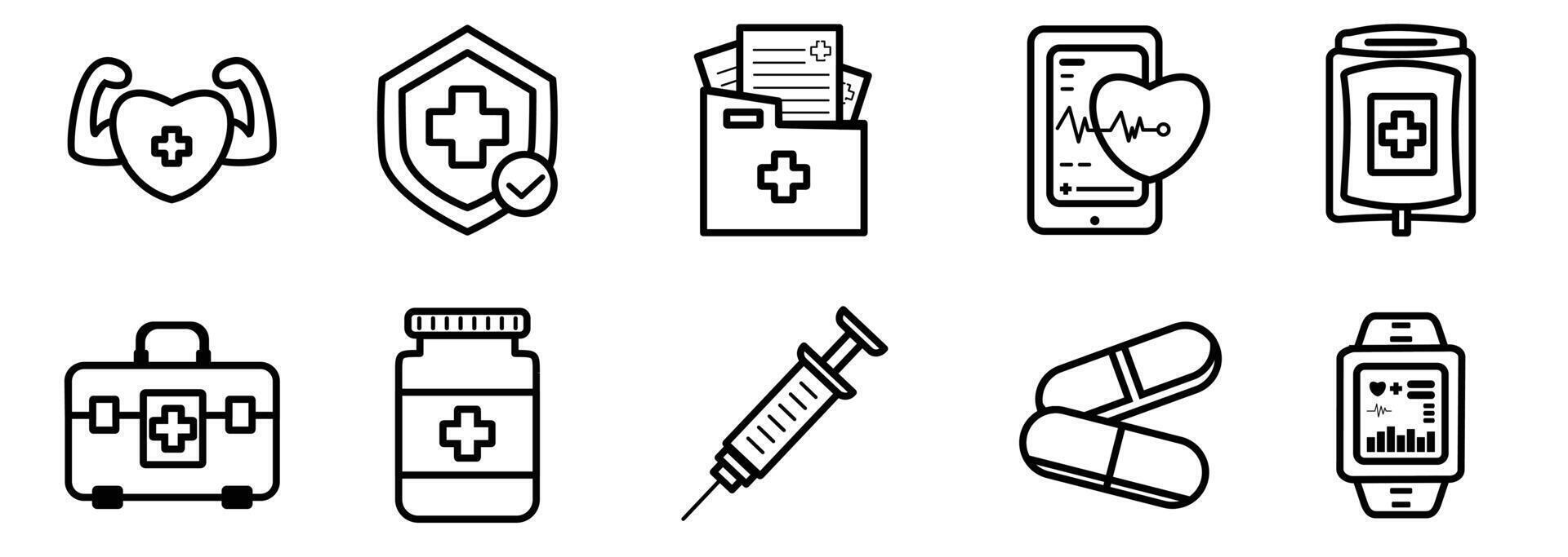Medical Icons Set and Healthcare Elements With Black Outline Style vector