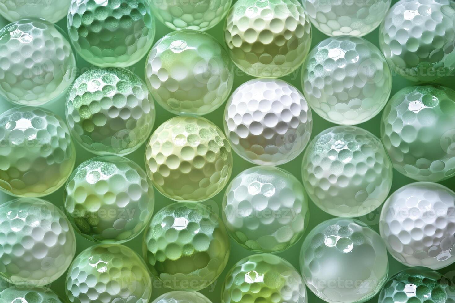 Golf balls are arranged in a pattern on a green surface photo