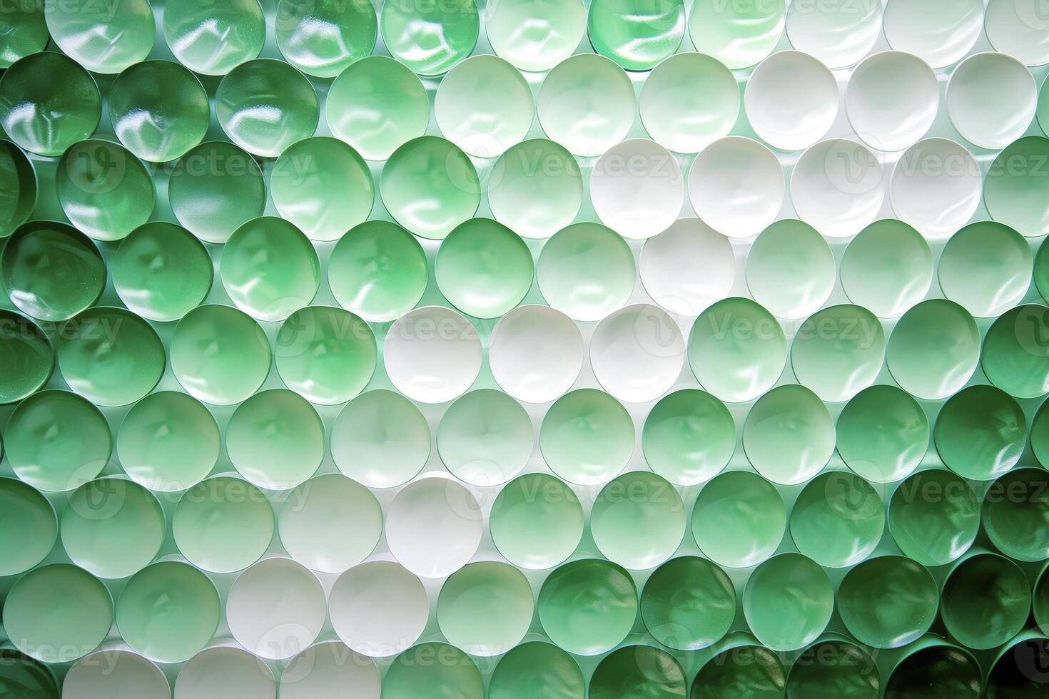 A green and white wall with many different shapes photo