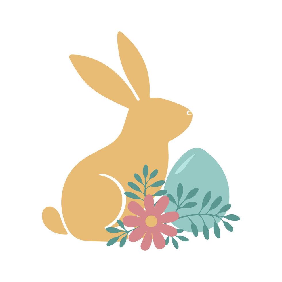 Composition easter bunny, flowers and eggs vector