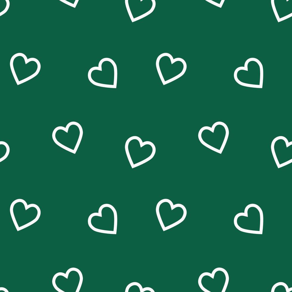 simple pattern with white hearts on green background.Valentines day vector