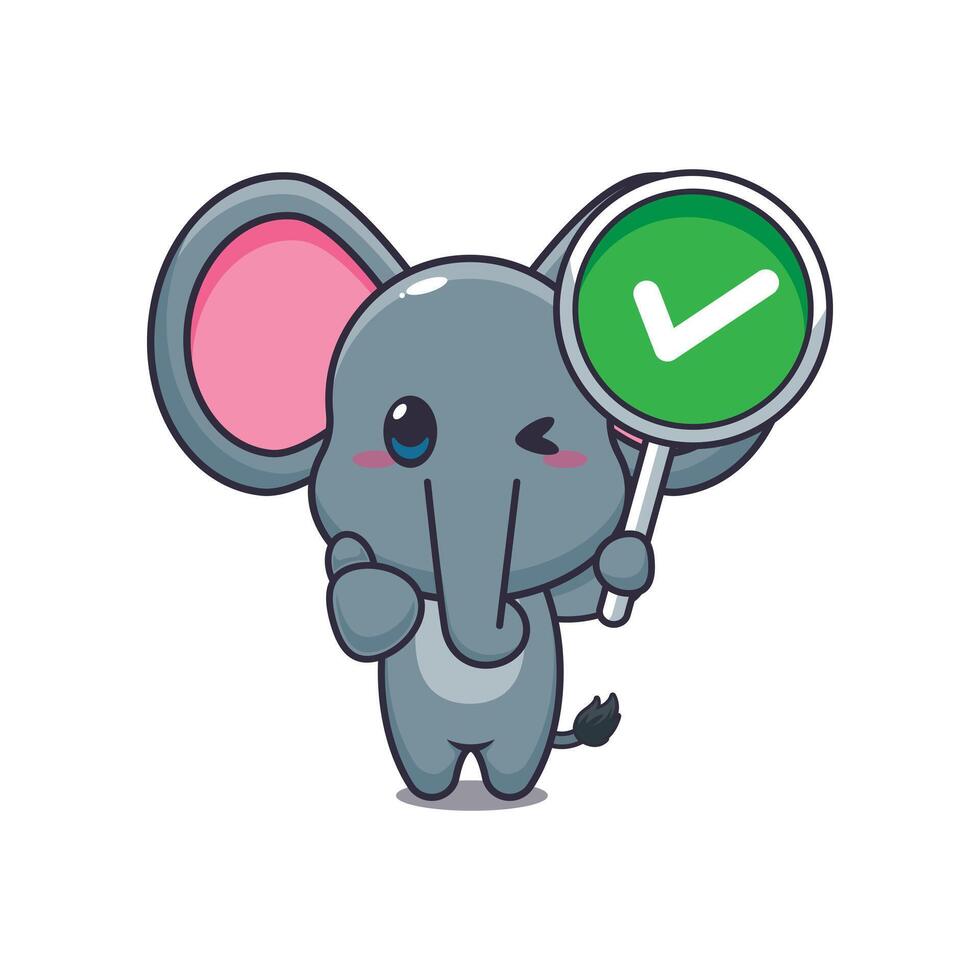 Cute elephant with correct sign cartoon illustration vector