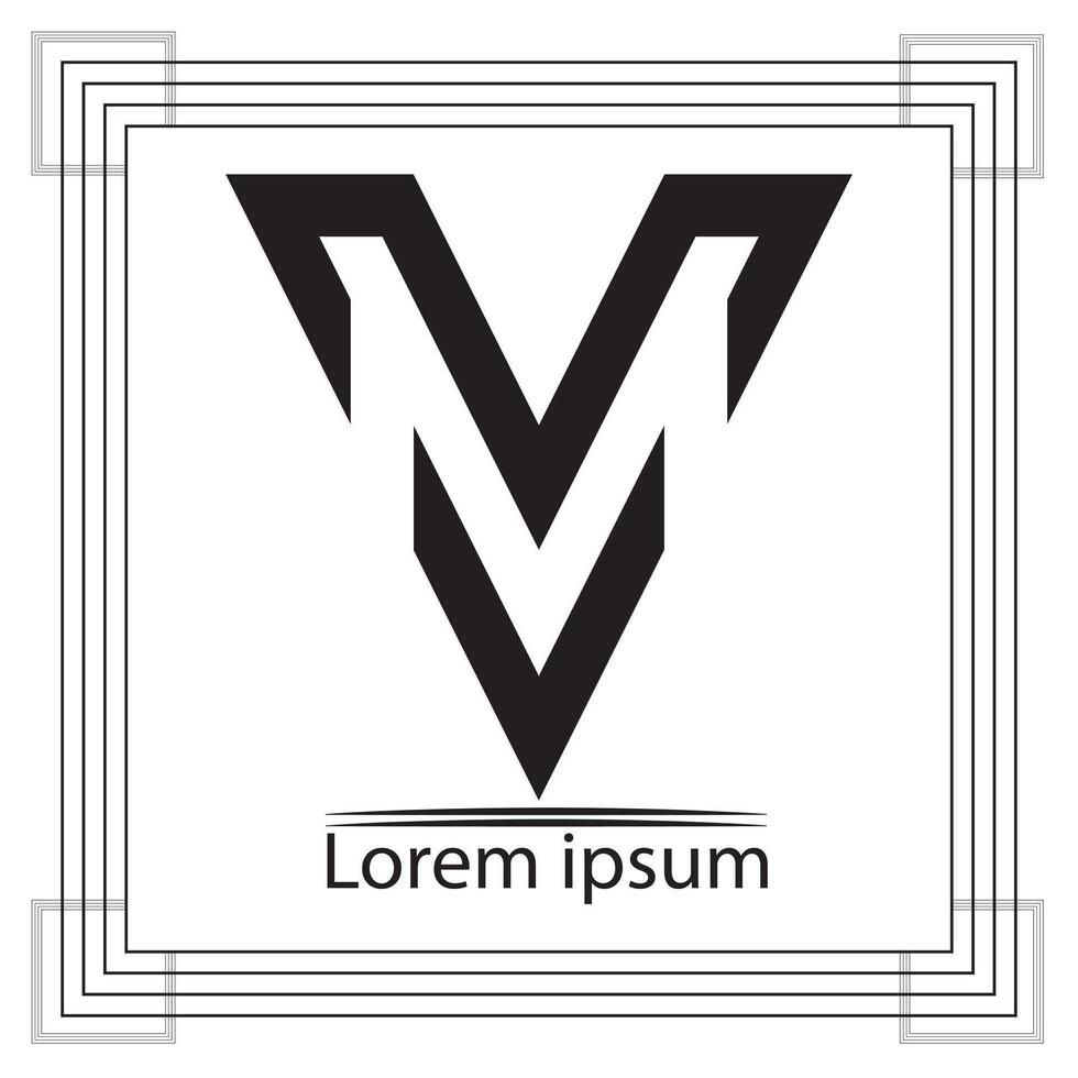 MV VM letter logo with square border icon on a white background vector