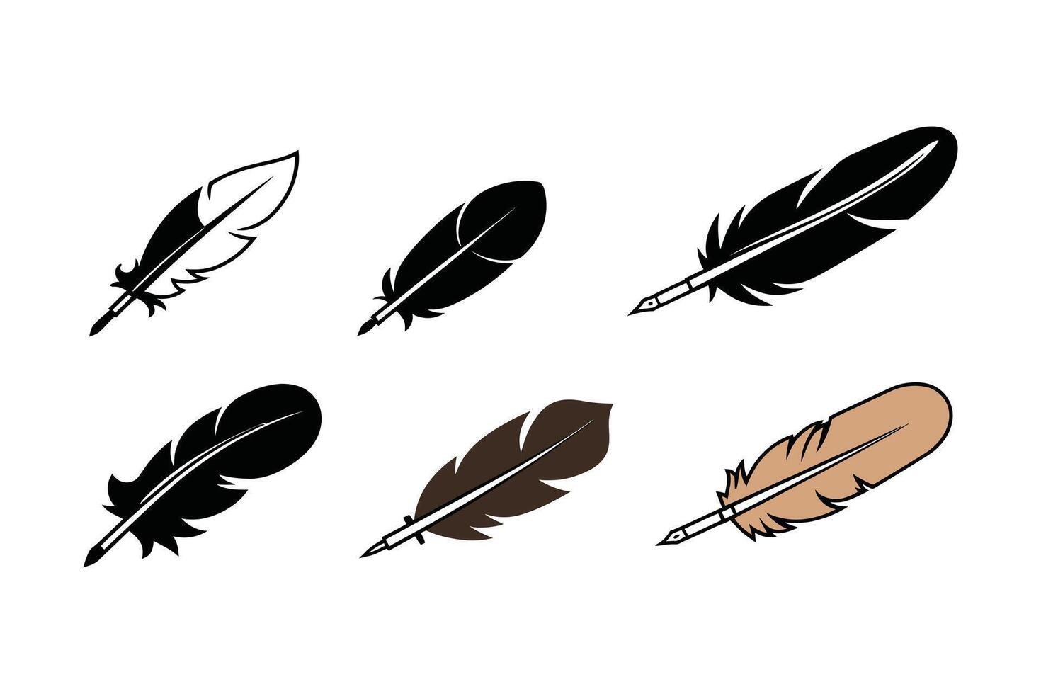 Feather Quill Pen Icon Collection Classic Writing Graphics vector