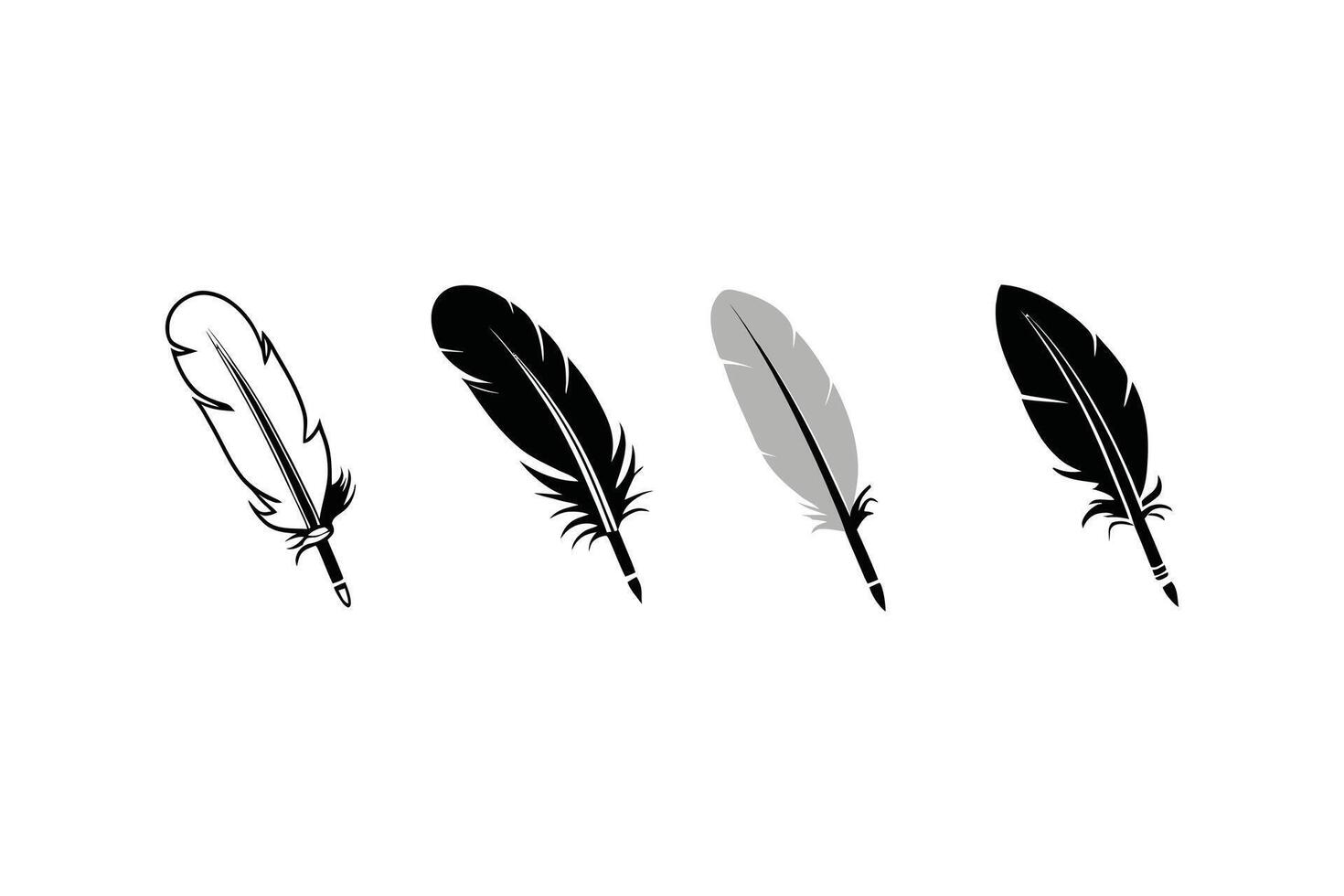 Quill Pen Icons Feather Writing Symbols on White Background vector