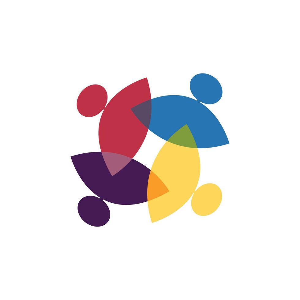 Abstract colorful children group icons representing concepts like teamwork, diversity, community, friendship, and kids playing vector