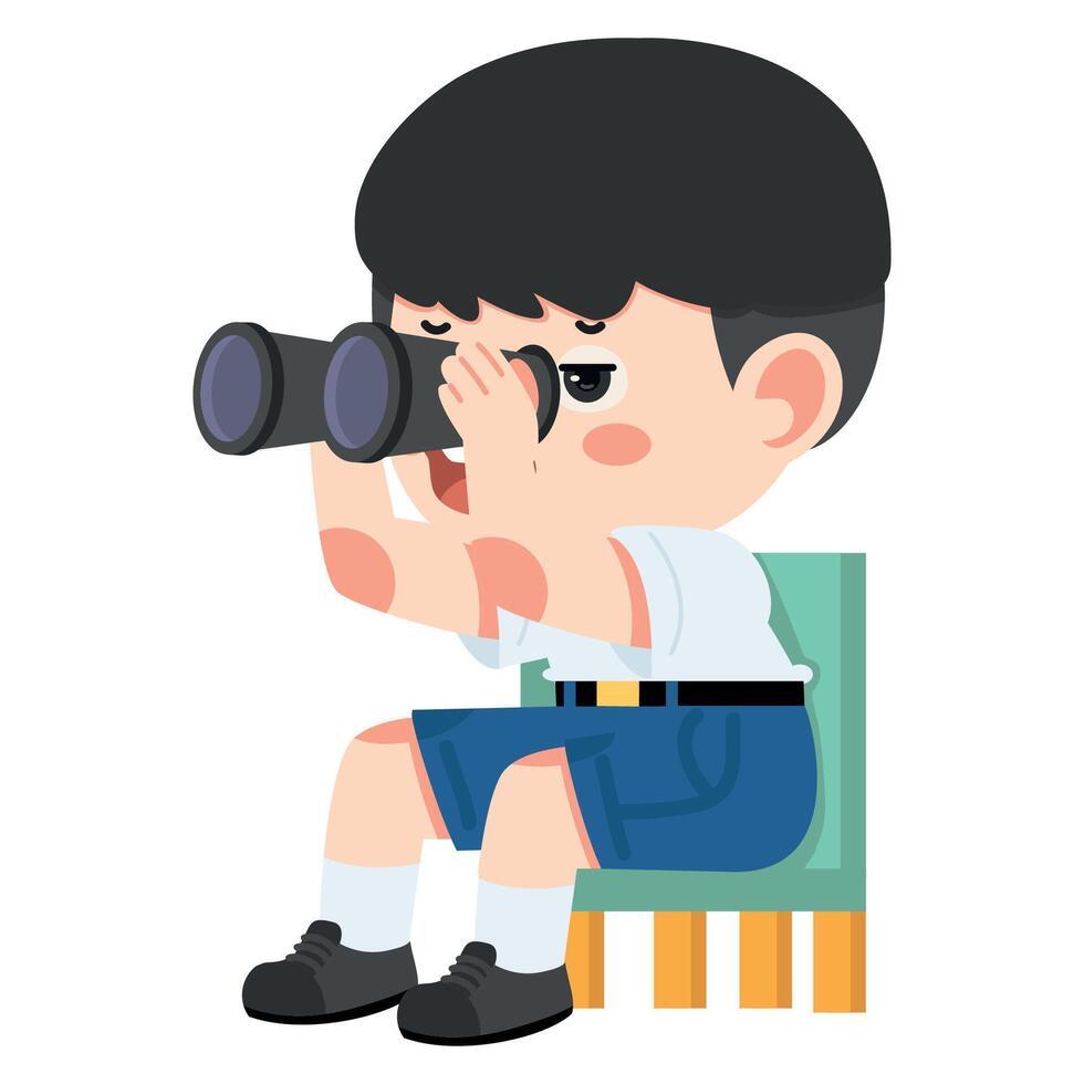 boy student sitting with binocular vector