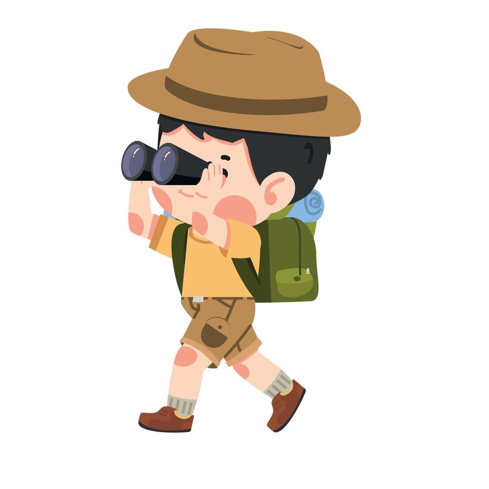 Boy Scout in uniform holding binoculars vector