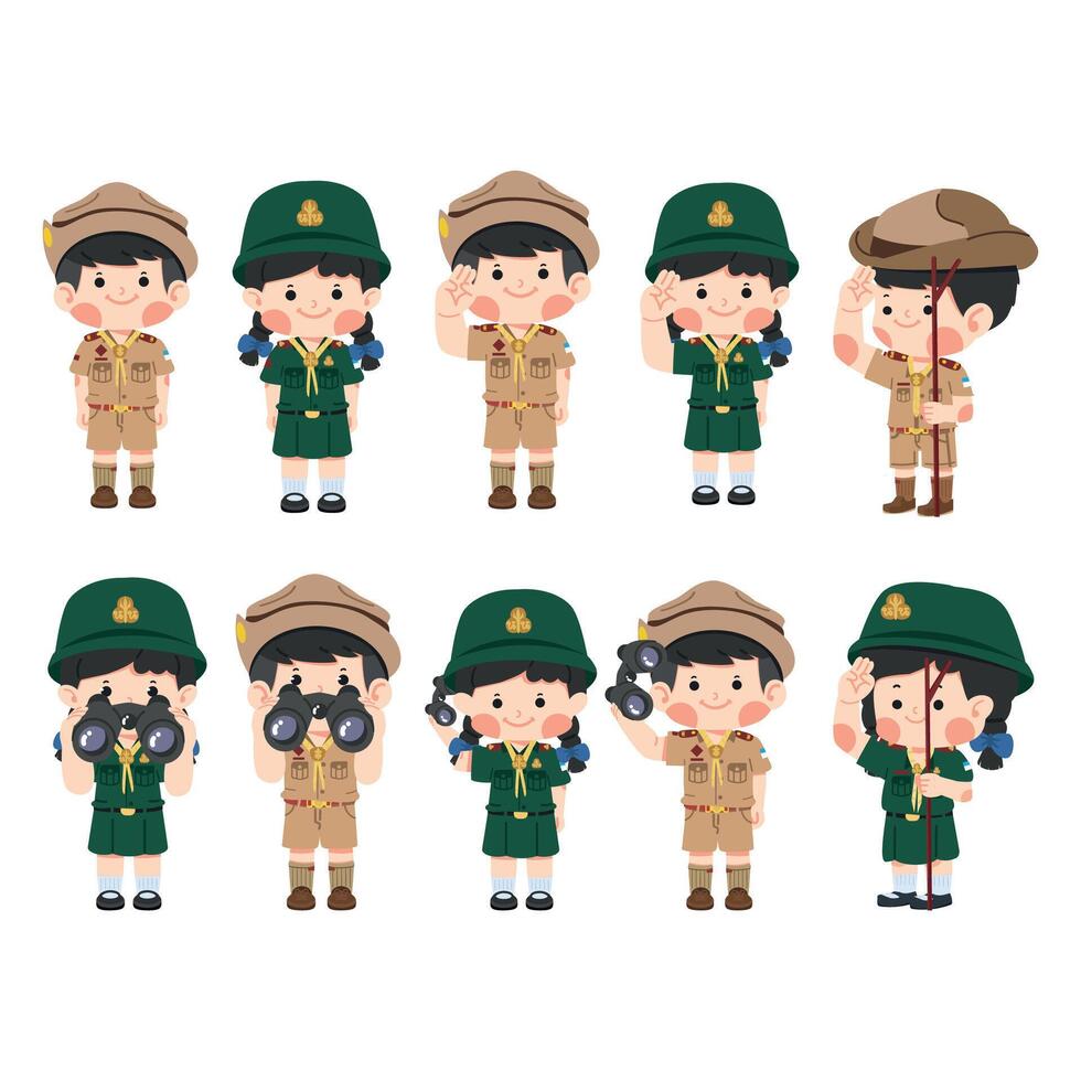 Set of Thai Boy Scout and Girl Scout uniforms vector
